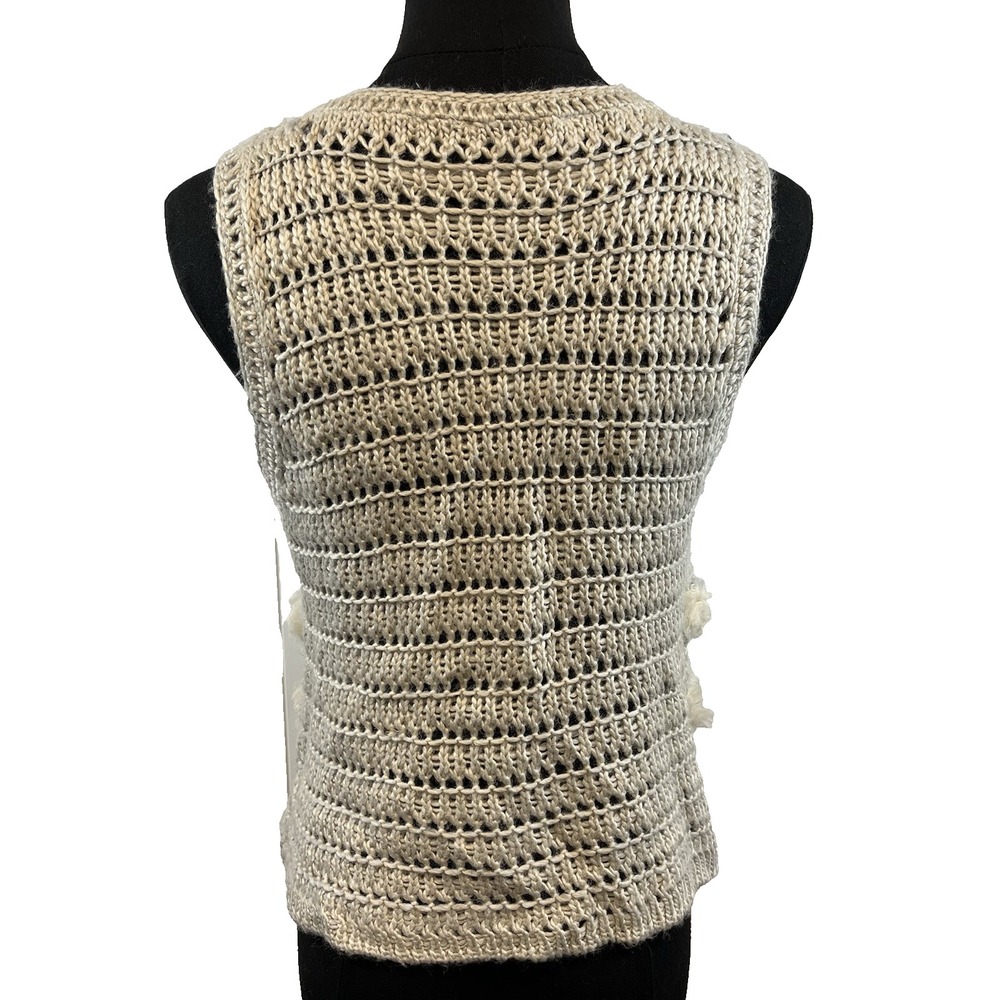 Boho Crochet Womens Vest Size Small Hippie Festival Fringe Embellished Faux Fur - Picture 3 of 6